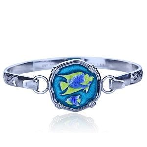 Hook Bracelet with Angelfish Clasp in Sterling Silver and Full Color Enamel.